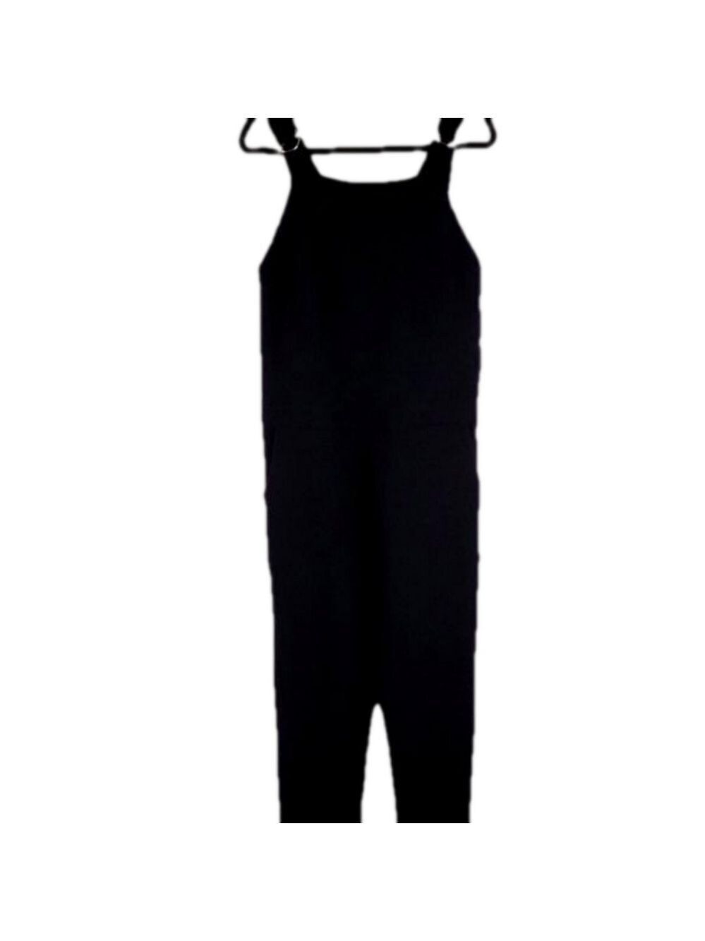 Nomia Black Waffle Pattern Square Neck D Ring Straps Side Zipper Jumpsuit Pant
